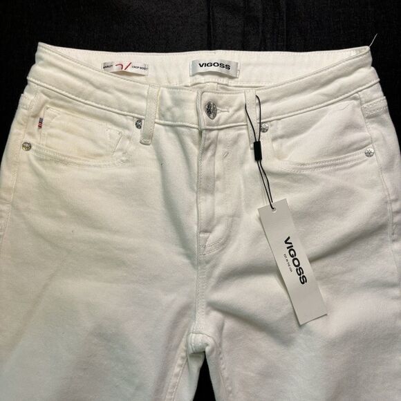 Vigoss Womens Marley Crop Boot White Jeans Unfinished Hem Size 28 - Picture 2 of 11